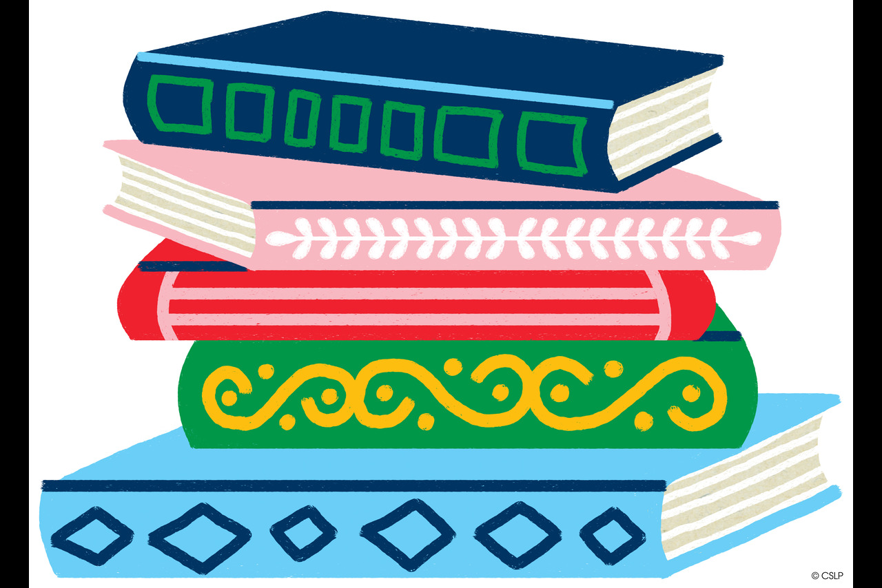 large colorful bookstack