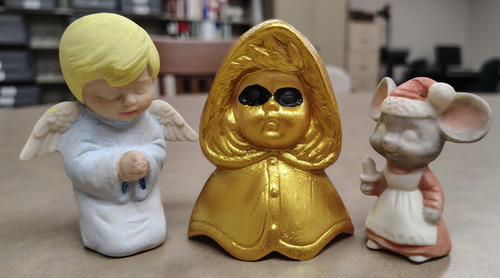 painted ceramics - angel, hooded girl, mouse