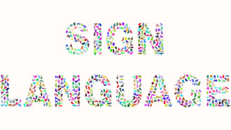 sign language in speckled letters