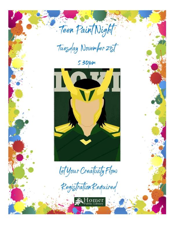 Teen Paint Night - Loki - Tuesday, November 21st at 5:30pm