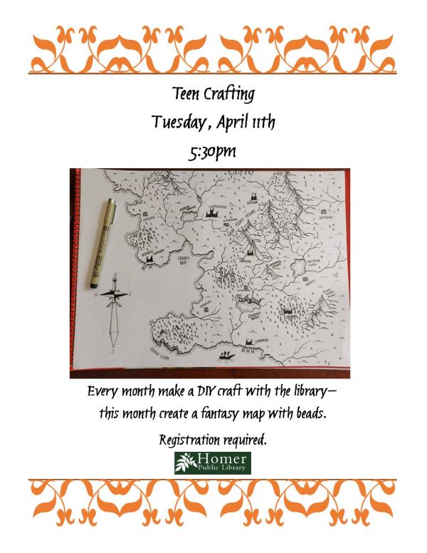 Teen Crafting - DIY Fantasy Map With Beads, Tuesday, April 11th at 5:30pm - Registration Required