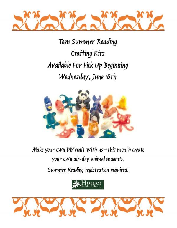 Teen Summer Reading - Crafting Kits, Air-Dry Animal Magnets, Available for Pick Up Beginning Wednesday, June 16th 