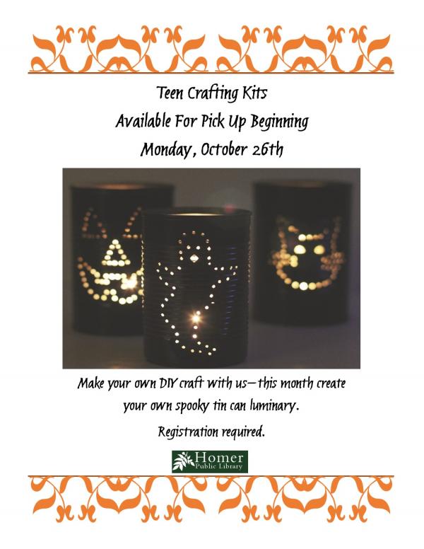 Teen Crafting Kits, Tin Can Luminaries - Available for pickup beginning Monday, October 26th 