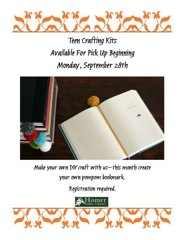 Teen Crafting Kits, Available For Pick Up Beginning Monday, September 28th, Registration Required