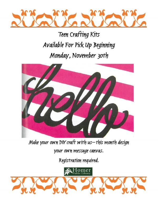 Teen Crafting Kits, Message Canvas - Available for pickup beginning Monday, November 30th